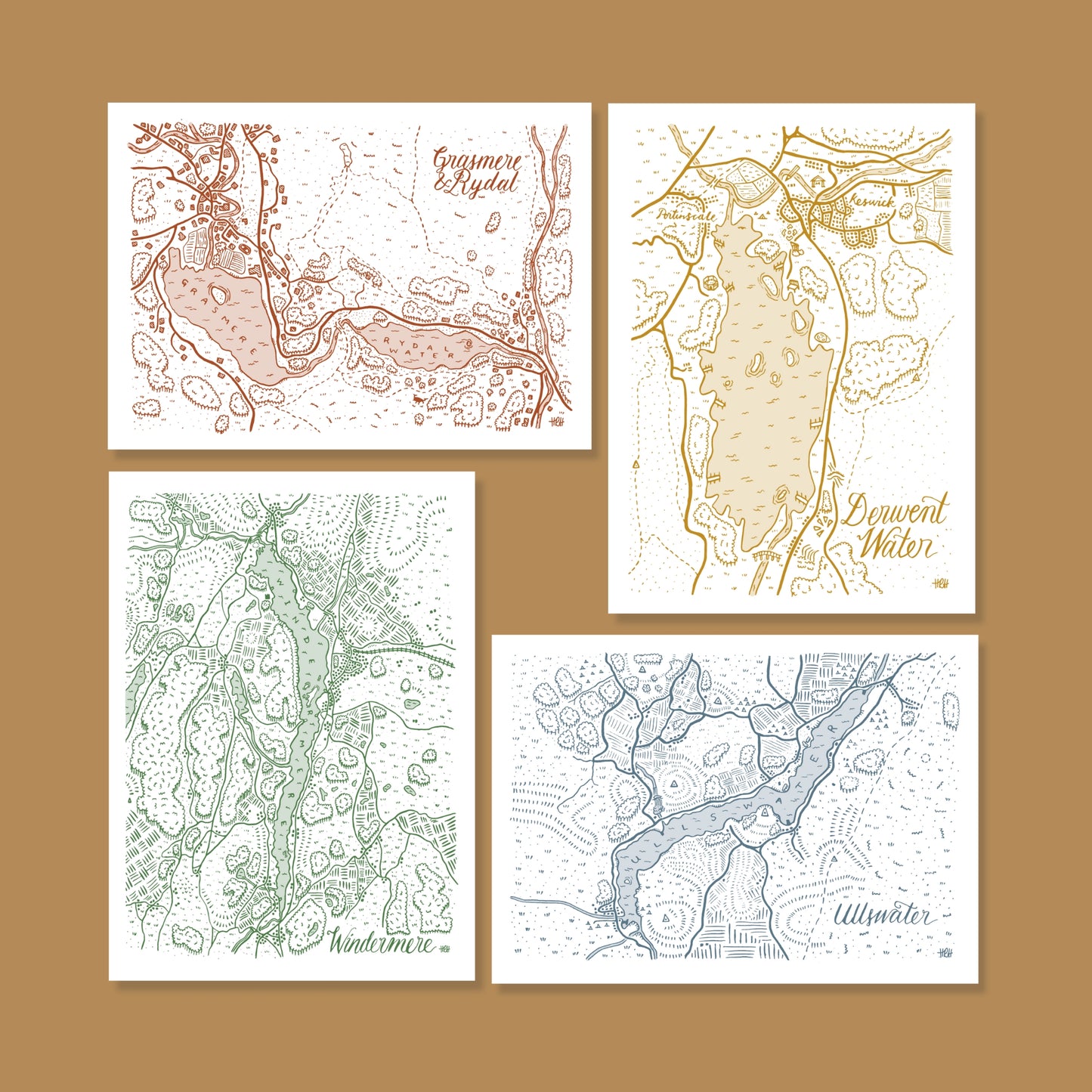 Lake District Map Postcard Set